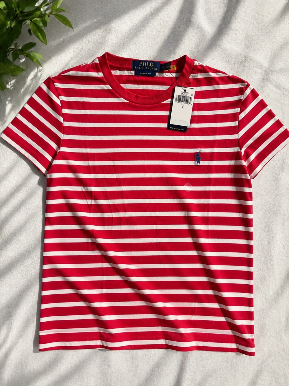 Polo by Ralph Lauren Red and White Striped Crewneck Polo Tee